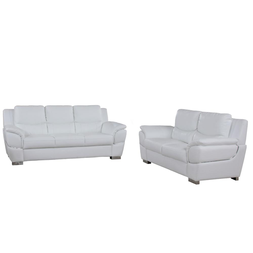 69'' X 34''  X 35'' Modern White Leather Sofa And Loveseat - 343861. Picture 3