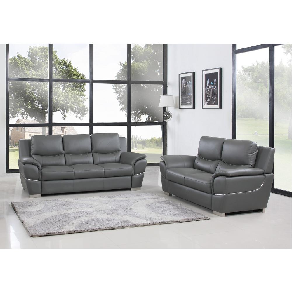 69'' X 34''  X 35'' Modern Gray Leather Sofa And Loveseat - 343862. Picture 1