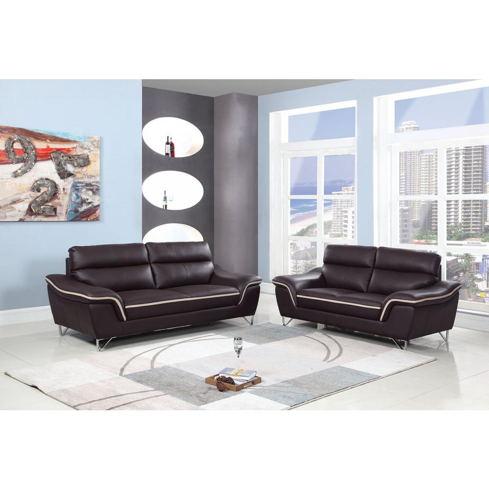 69'' X 36"  X 40'' Modern Brown Leather Sofa And Loveseat - 343863. Picture 1