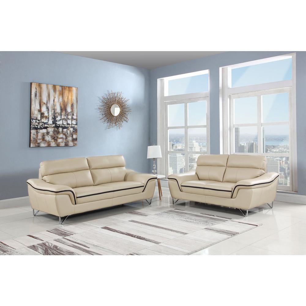 69'' X 36''  X 40'' Modern Beige Leather Sofa And Loveseat - 343864. Picture 1