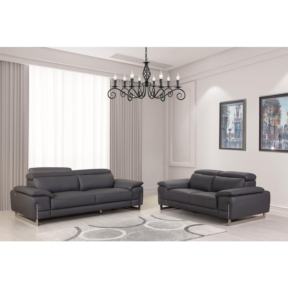 71'' X 42''  X 31'' Modern Dark Gray Leather Sofa And Loveseat - 343866. Picture 1