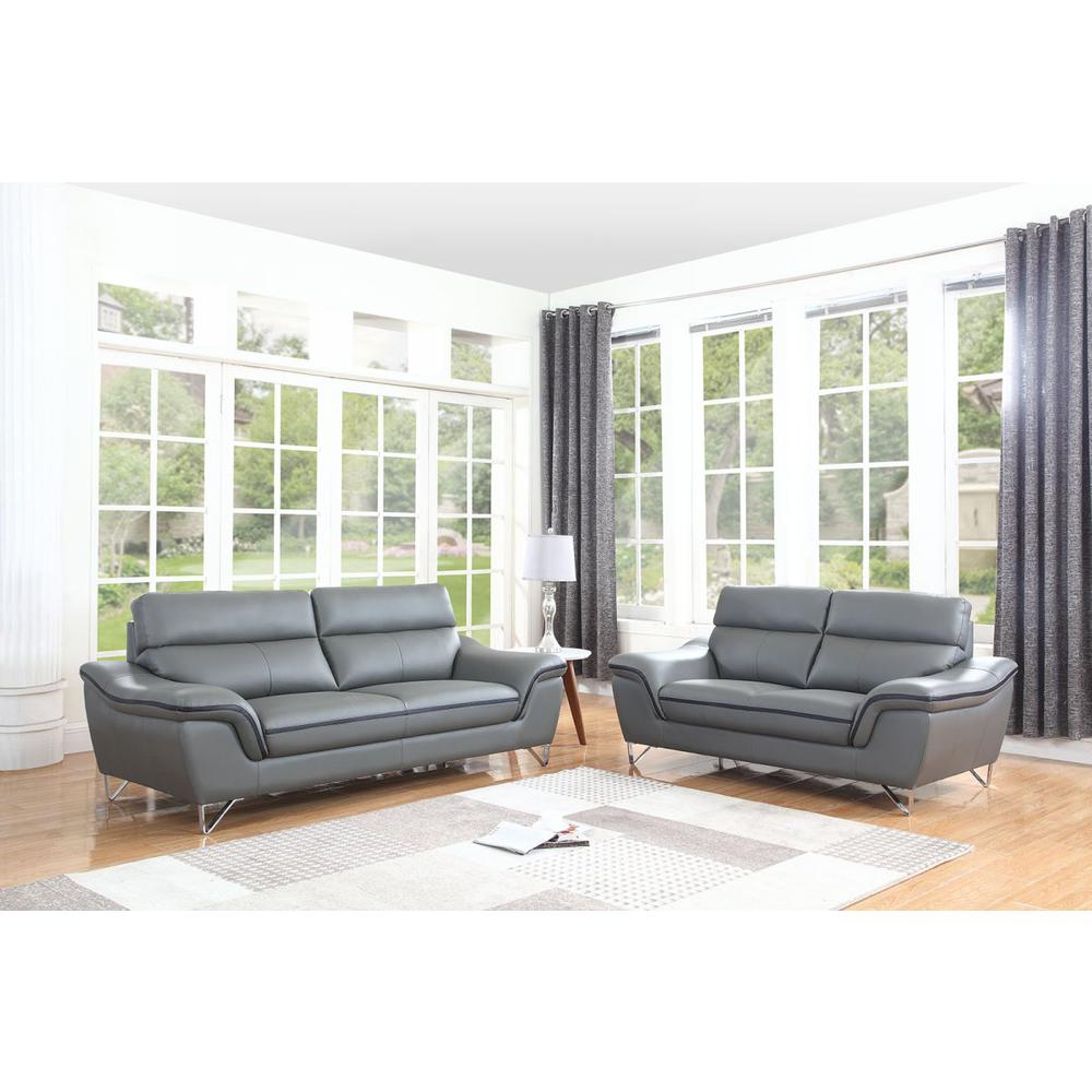 69'' X 36''  X 40'' Modern Gray Leather Sofa And Loveseat - 343870. Picture 1