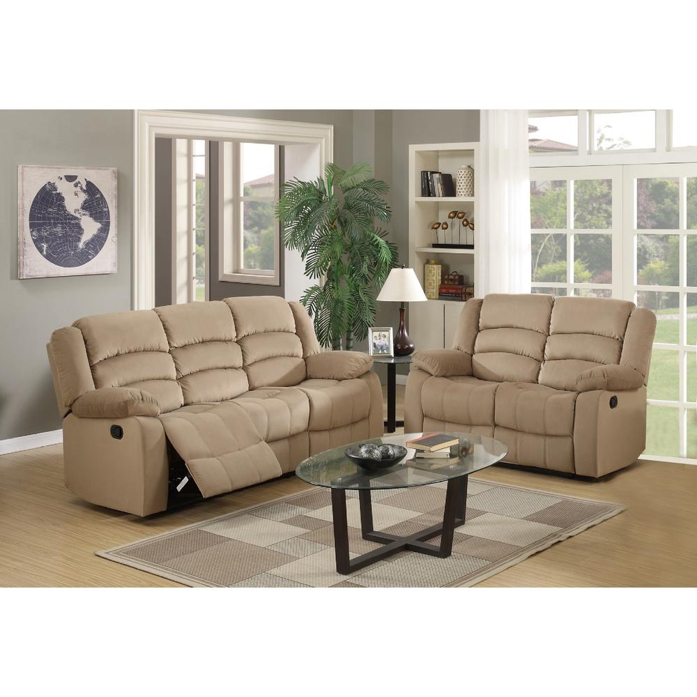 60'' X 35''  X 40'' Modern Beige Leather Sofa And Loveseat - 343876. Picture 1