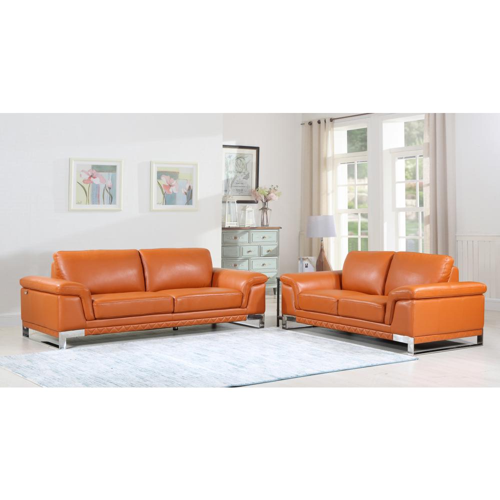73'' X 39''  X 32'' Modern Camel Leather Sofa And Loveseat - 343882. Picture 1