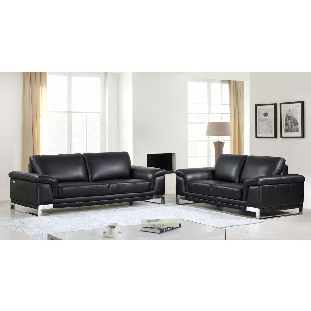 73'' X 39''  X 32'' Modern Black Leather Sofa And Loveseat - 343883. Picture 1