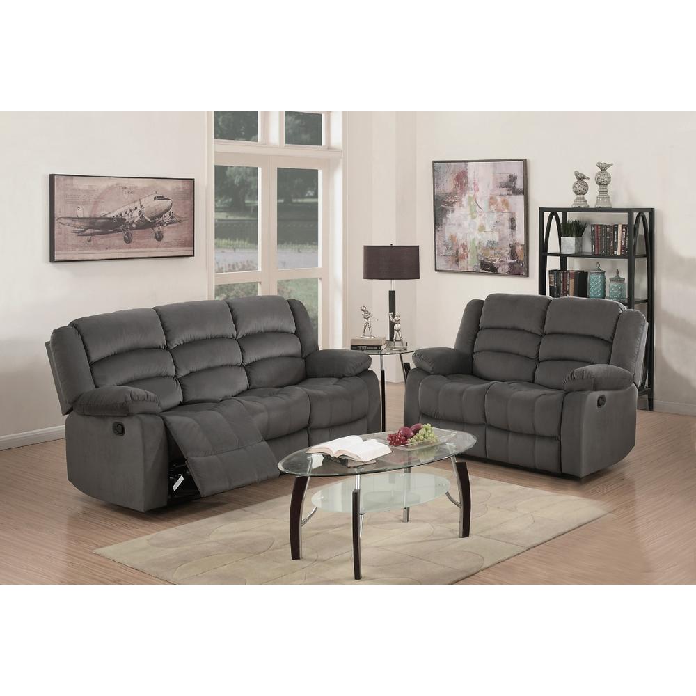 60'' X 35''  X 40'' Modern Gray Leather Sofa And Loveseat - 343891. Picture 1