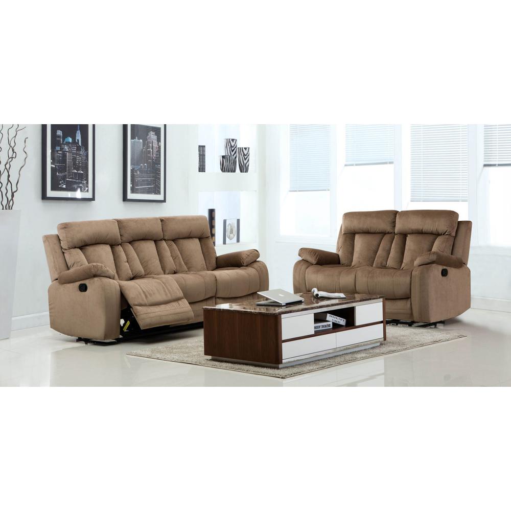 63'' X 38''  X 40'' Modern Beige Leather Sofa And Loveseat - 343893. Picture 1