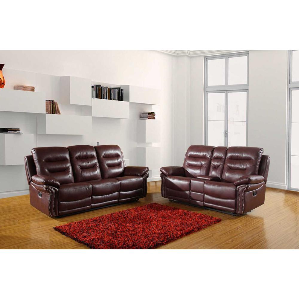 75'' X 40''  X 44'' Modern Burgundy Sofa With Console Loveseat - 343902. Picture 1