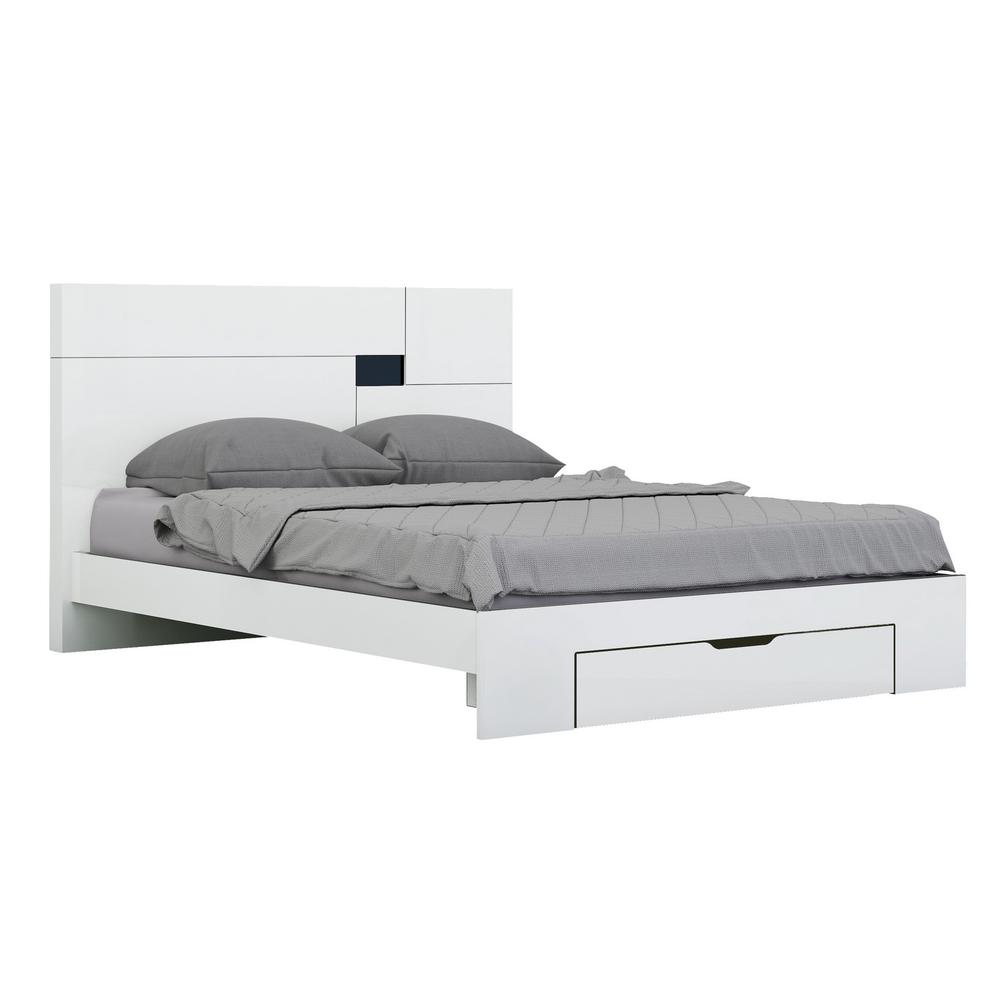 72'' X 85''  X 43'' Modern California King White High Gloss Bed - 343912. Picture 1