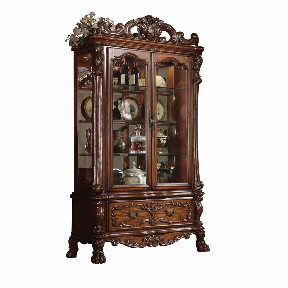 20" X 51" X 89" Cherry Oak Wood Poly Resin Glass Curio Cabinet - 347004. Picture 1