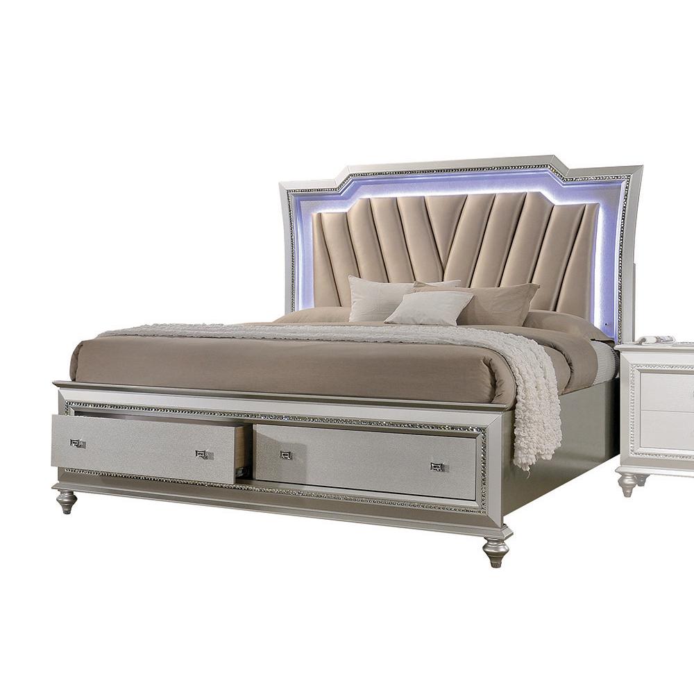 67" X 91" X 69" PU Champagne Wood Upholstered (HB) LED Queen Bed - 347168. Picture 1