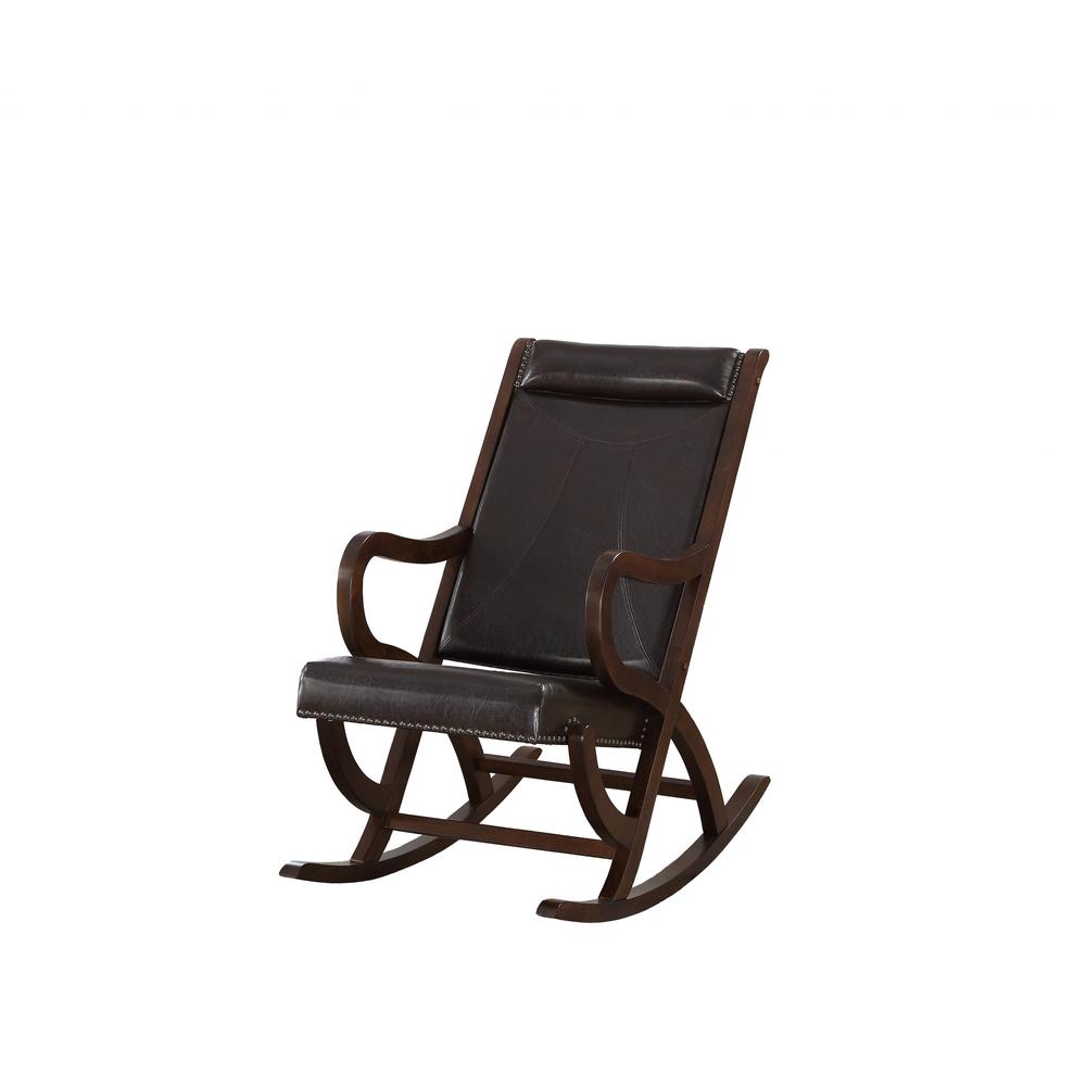Espresso Brown Faux Leather with Walnut Finish Rocking Chair - 347304. Picture 1