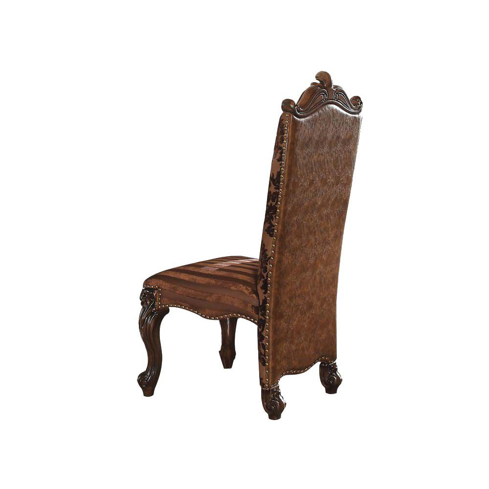 27" X 22" X 49" 2Tone Brown Faux Leather Fabric Cherry Oak Upholstery Finish Side Chair Set2 - 347316. Picture 1