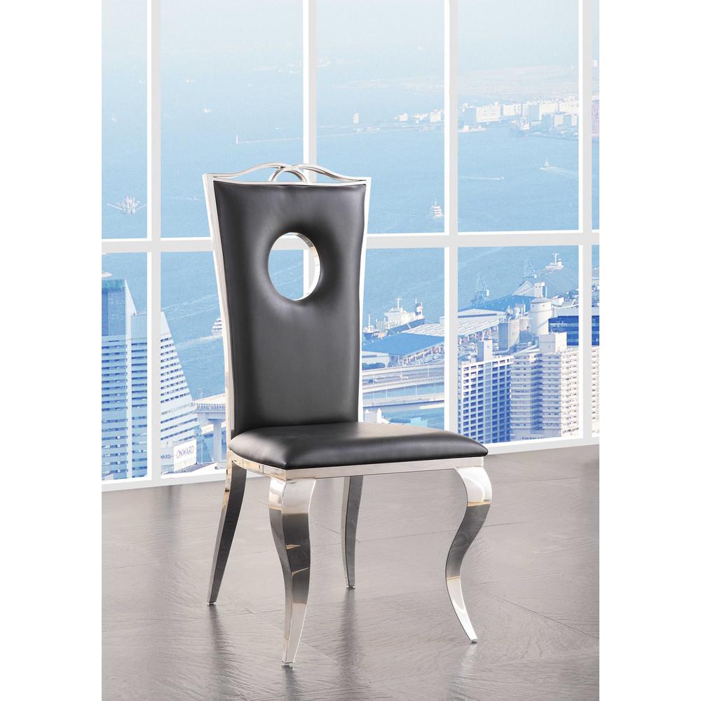 19" X 21" X 44" Faux Leather Stainless Steel Upholstered Seat Side Chair Set2 - 347320. Picture 2