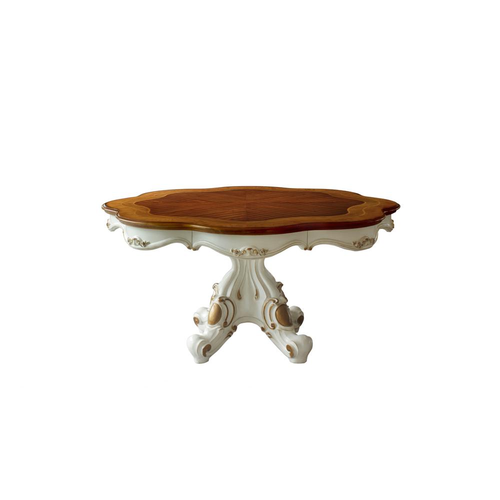 62" X 62" X 31" Antique Pearl Cherry Oak Wood Poly-Resin Dining Table w/Single Pedestal - 347324. Picture 1