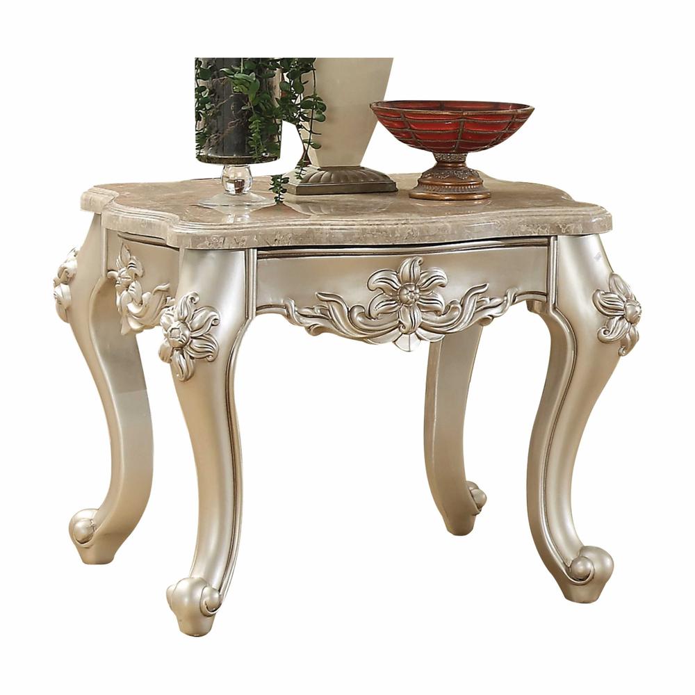 31" X 31" X 24" Marble Champagne Wood End Table. Picture 1