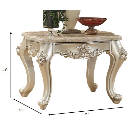 31" X 31" X 24" Marble Champagne Wood End Table. Picture 3