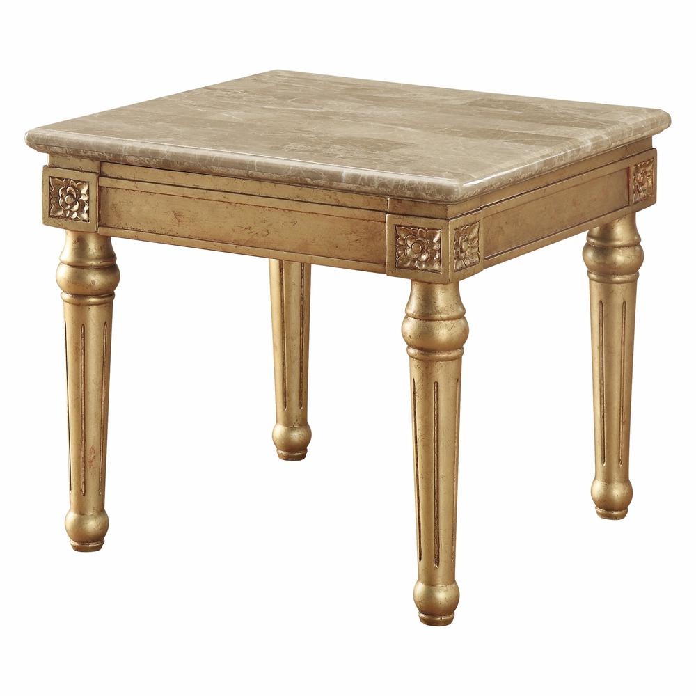 26" X 26" X 24" Marble Antique Gold Wood End Table. Picture 1