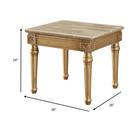 26" X 26" X 24" Marble Antique Gold Wood End Table. Picture 4