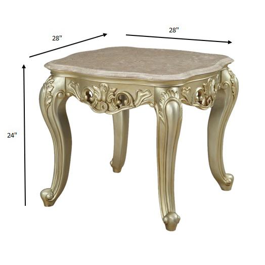28" X 28" X 24" Marble Antique White Wood PolyResin End Table. Picture 4