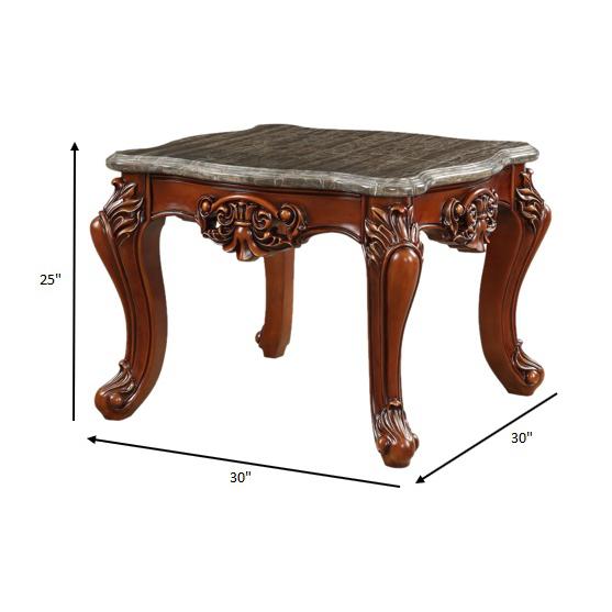 30" X 30" X 25", Marble Walnut Wood End Table. Picture 4