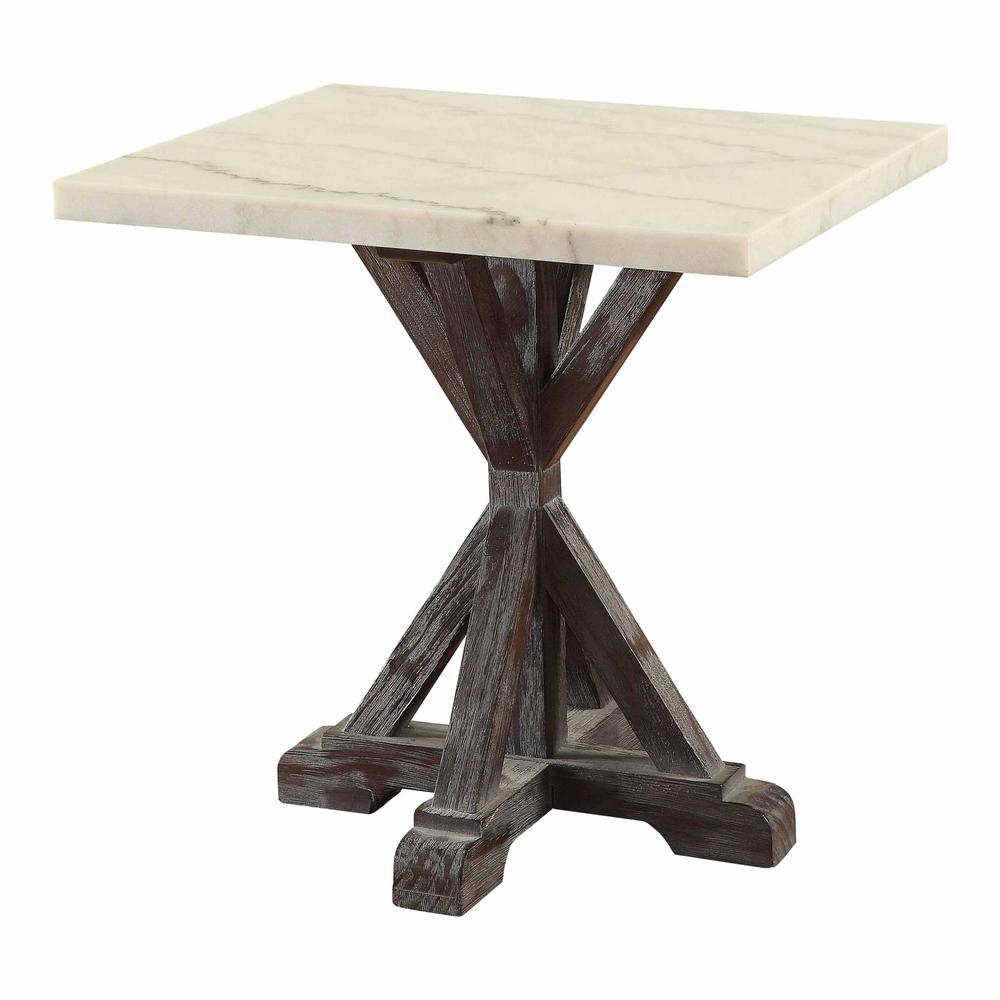 22" X 24" X 23" White Marble Weathered Espresso Wood End Table - 347451. The main picture.