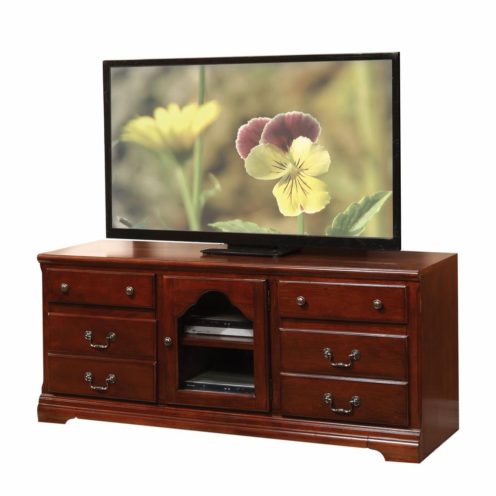 19" X 58" X 26" Cherry Wood Glass TV Stand - 347481. Picture 1