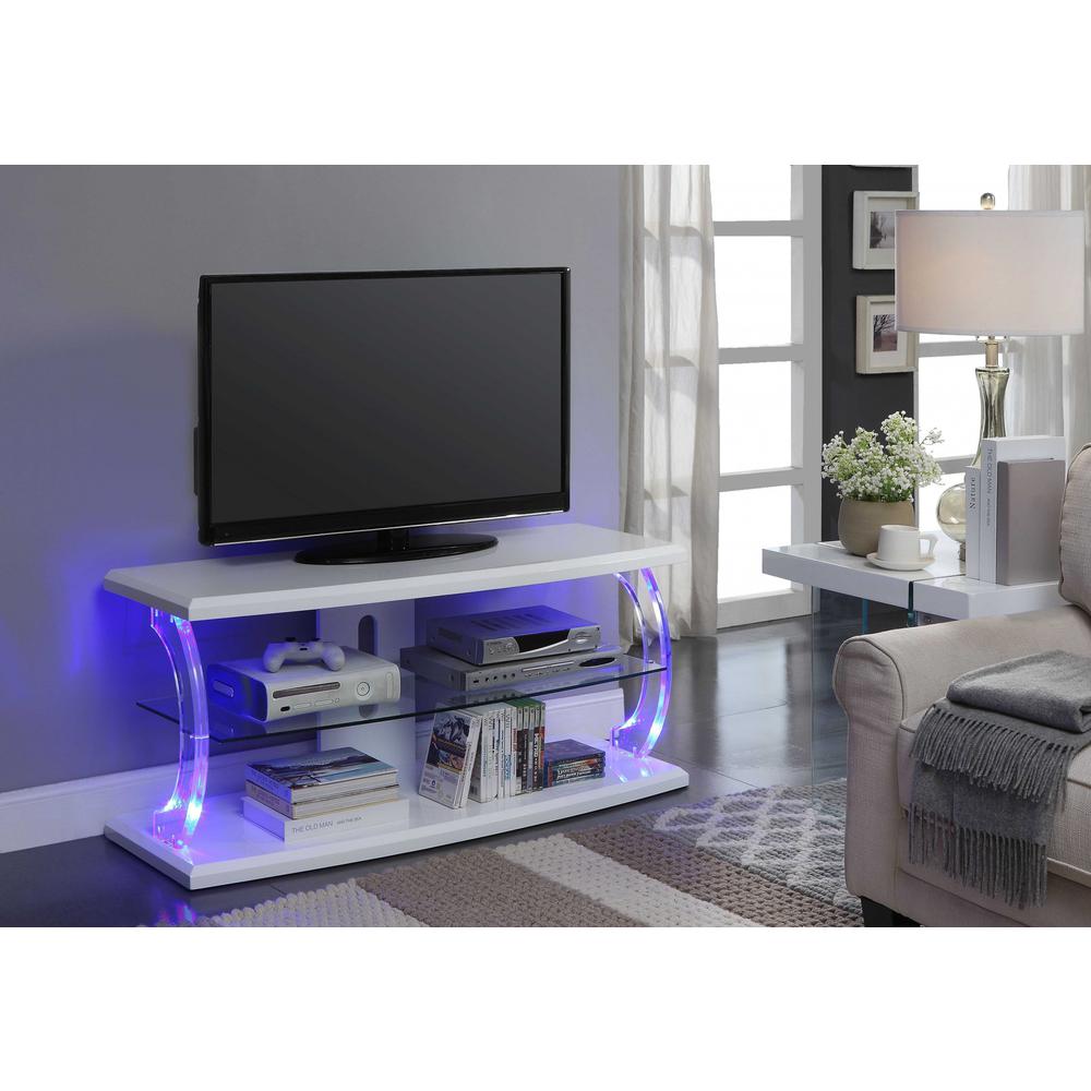 18" X 48" X 22" White Clear Glass Wood Glass Veneer (Melamine) TV Stand (LED) - 347493. Picture 3
