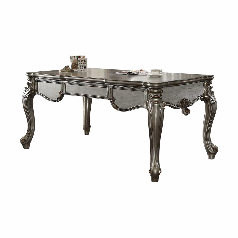 35" X 72" X 32" Antique Platinum Wood Poly Resin Executive Desk (Leg) - 347523. Picture 1