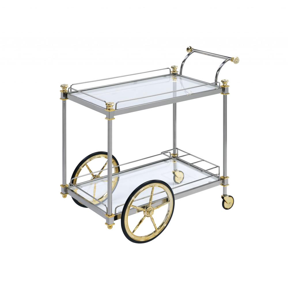20" X 31" X 31" Silver Gold Clear Glass Metal Casters Serving Cart - 347564. Picture 1