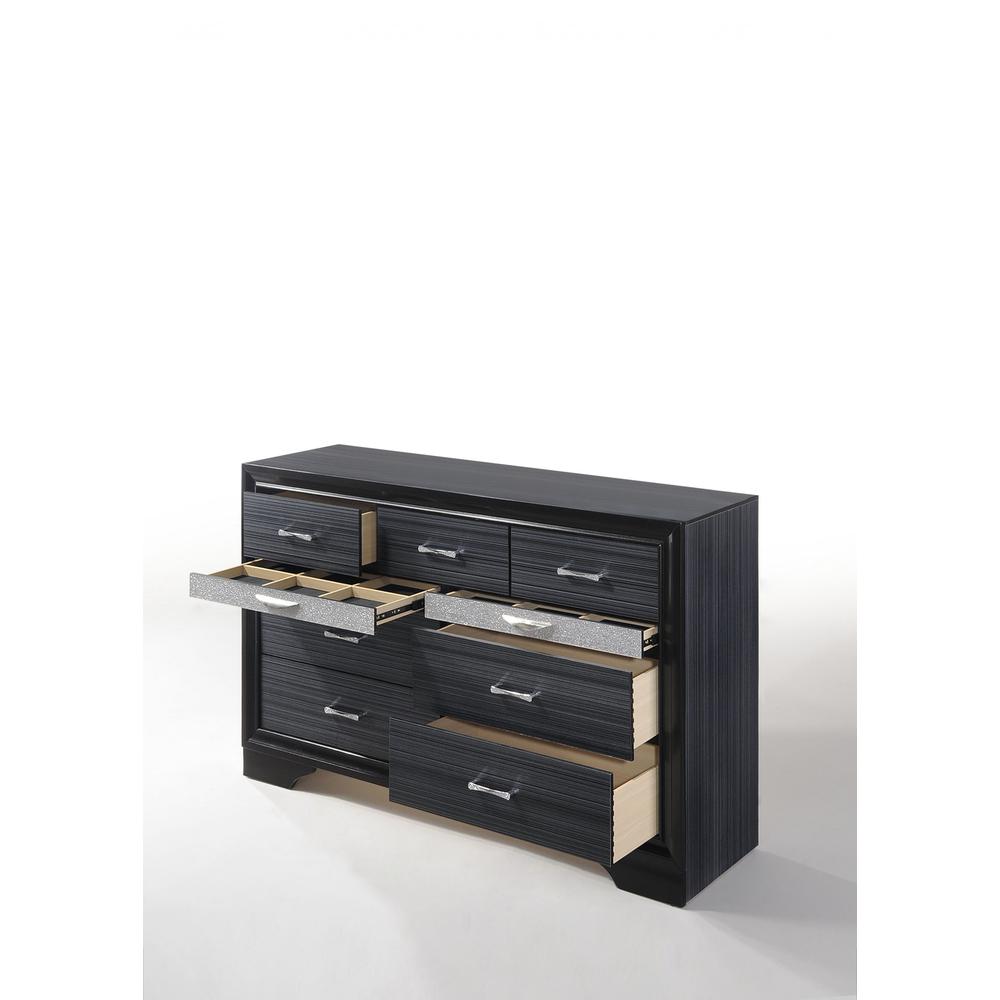 39" Contemporary Black Wood Finish Dresser with 9 Drawers - 348186. Picture 2