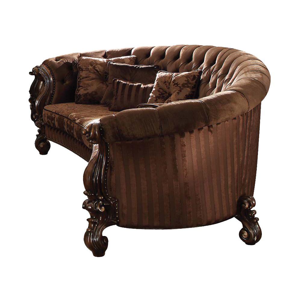 55" X 109" X 39" Brown Velvet Cherry Oak Upholstery Poly Resin Sofa w/5 Pillows - 348227. Picture 1
