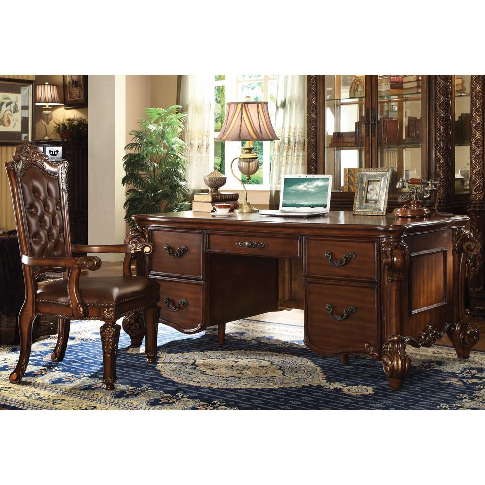 37" X 74" X 31" Cherry Wood Poly Resin Executive Desk - 348663. Picture 3