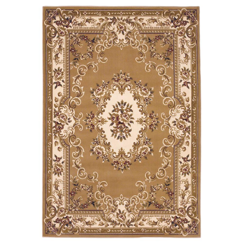 8'x11' Beige Ivory Machine Woven Hand Carved Floral Medallion Indoor Area Rug - 349693. Picture 1