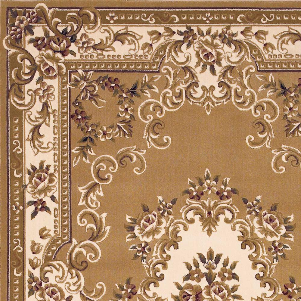 8'x11' Beige Ivory Machine Woven Hand Carved Floral Medallion Indoor Area Rug - 349693. Picture 3