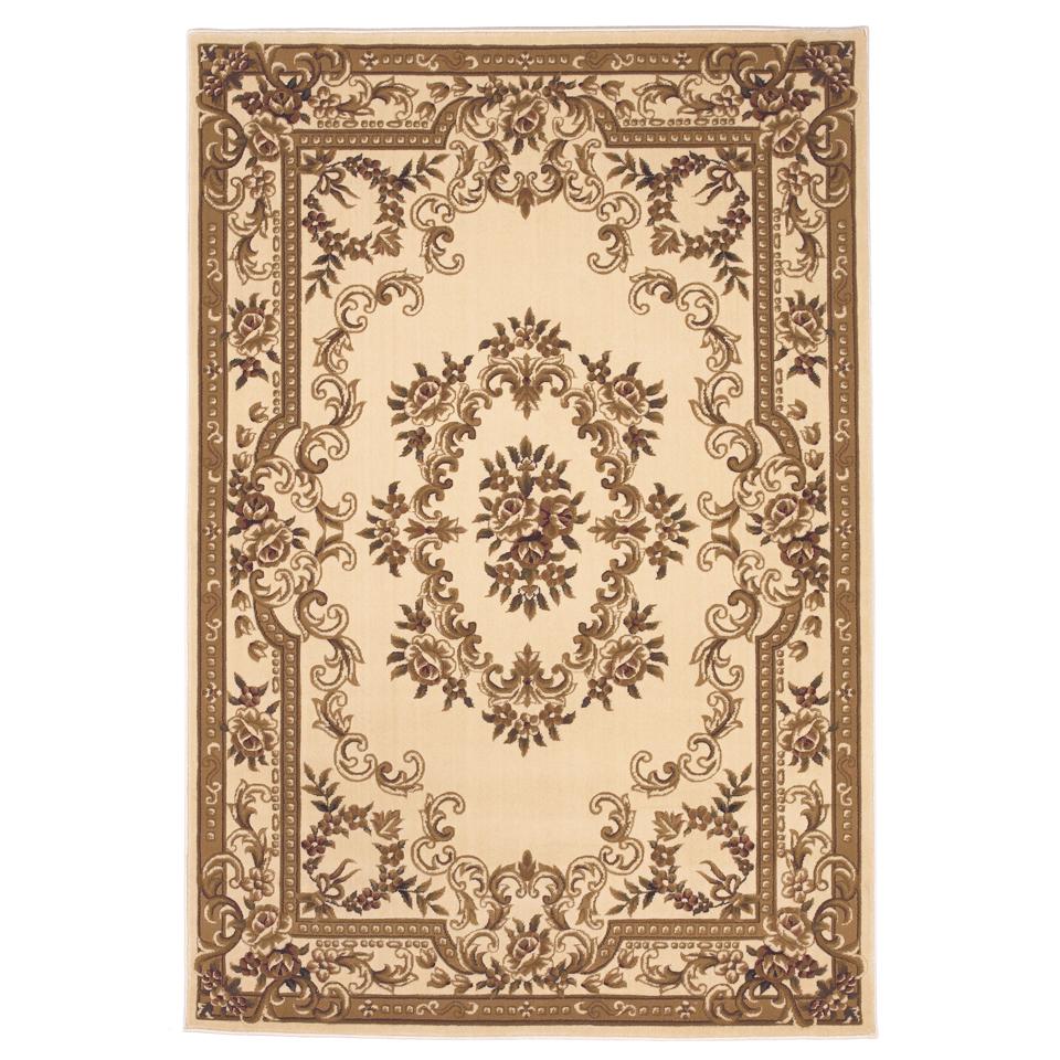 8'x11' Ivory Machine Woven Hand Carved Floral Medallion Indoor Area Rug - 349695. Picture 1