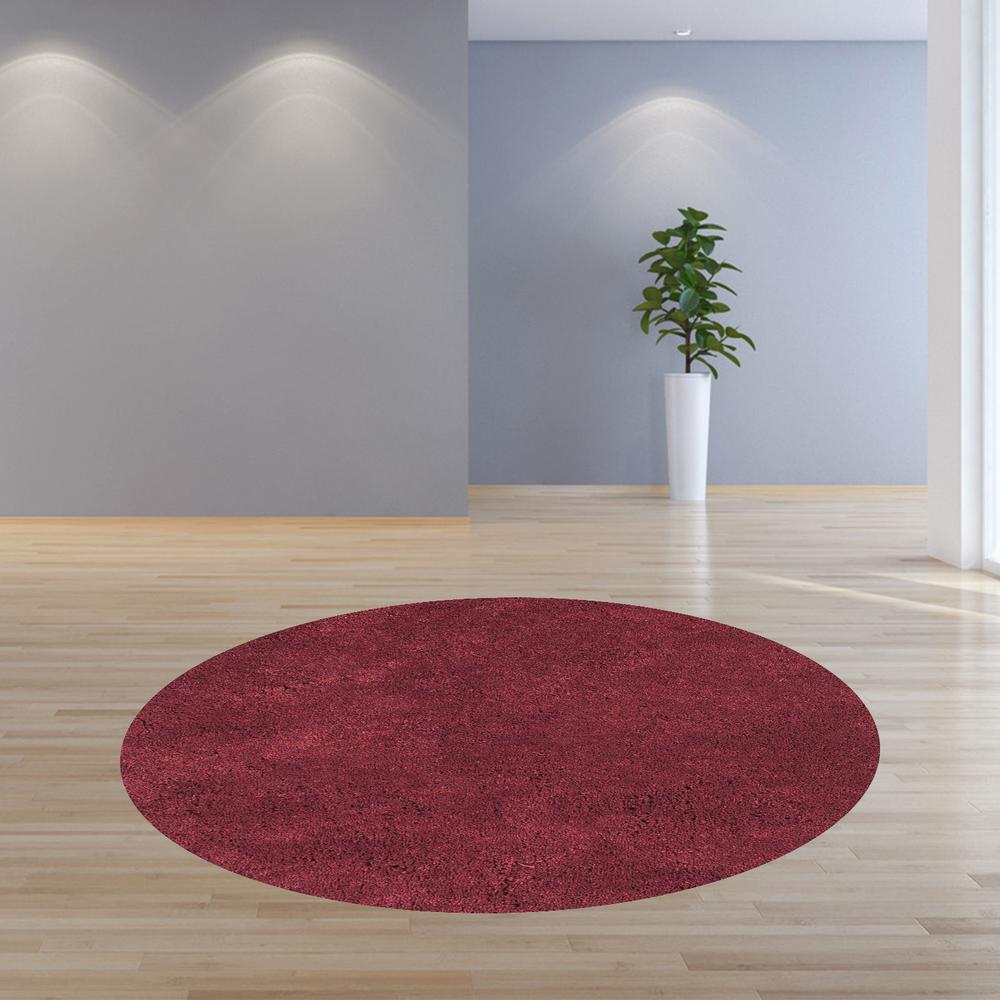 8' Red Round Indoor Shag Rug - 349782. Picture 4