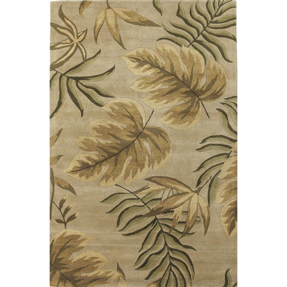 5'x8' Sand Beige Hand Tufted Tropical Leaves Indoor Area Rug - 349812. Picture 1