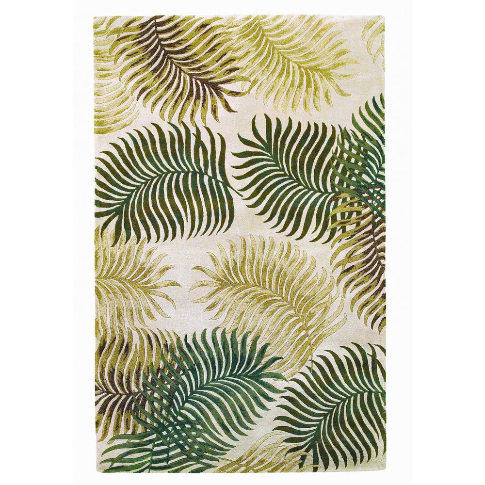 5'x8' Natural Beige Hand Tufted Tropical Leaves Indoor Area Rug - 349816. Picture 1