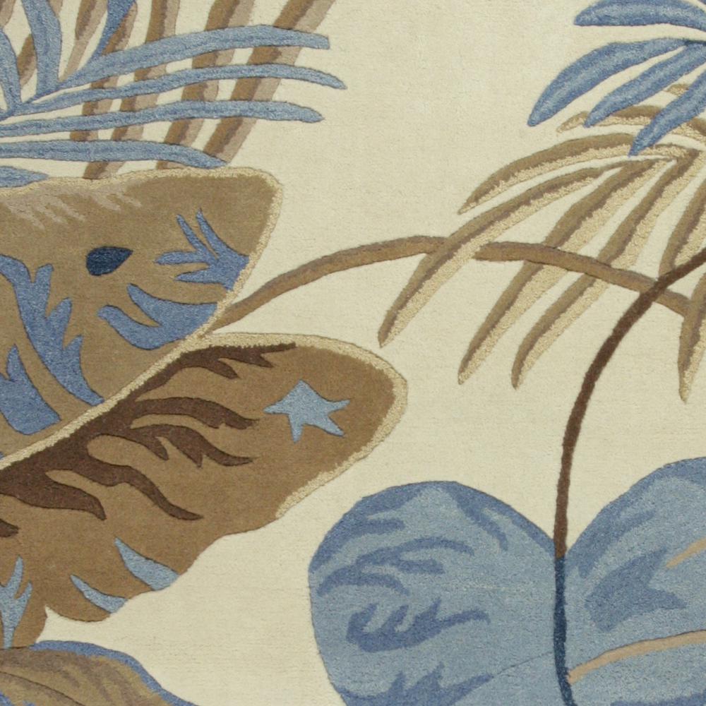5'x8' Ivory Blue Hand Tufted Tropical Leaves Indoor Area Rug - 349818. Picture 2