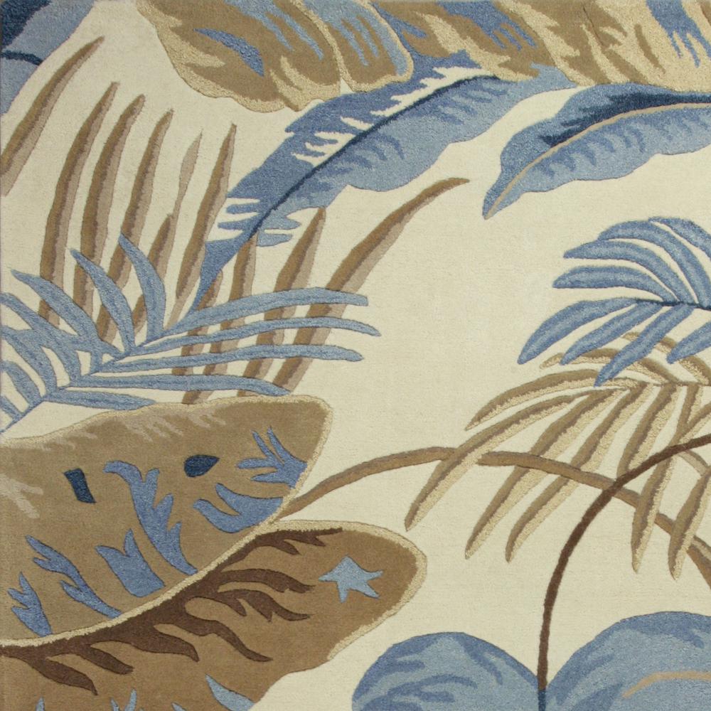 5'x8' Ivory Blue Hand Tufted Tropical Leaves Indoor Area Rug - 349818. Picture 3