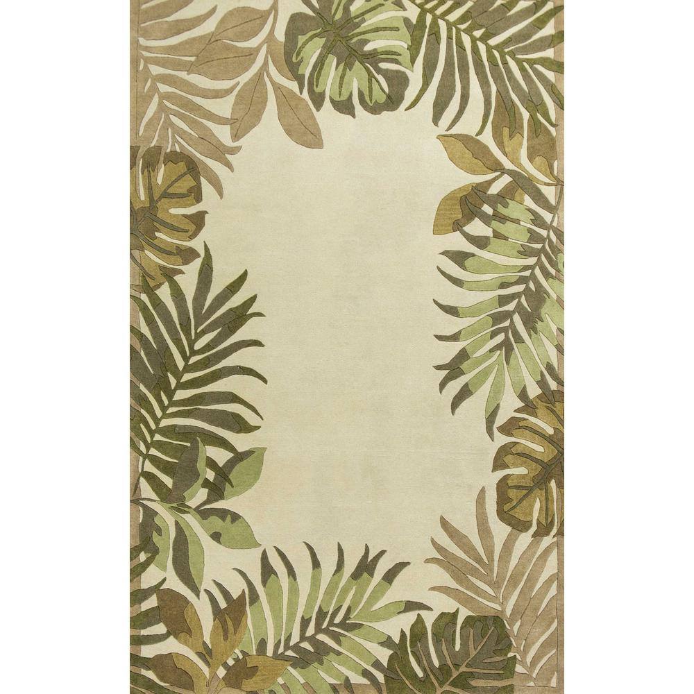 5'x8' Ivory Hand Tufted Bordered Tropical Leaves Indoor Area Rug - 349821. The main picture.