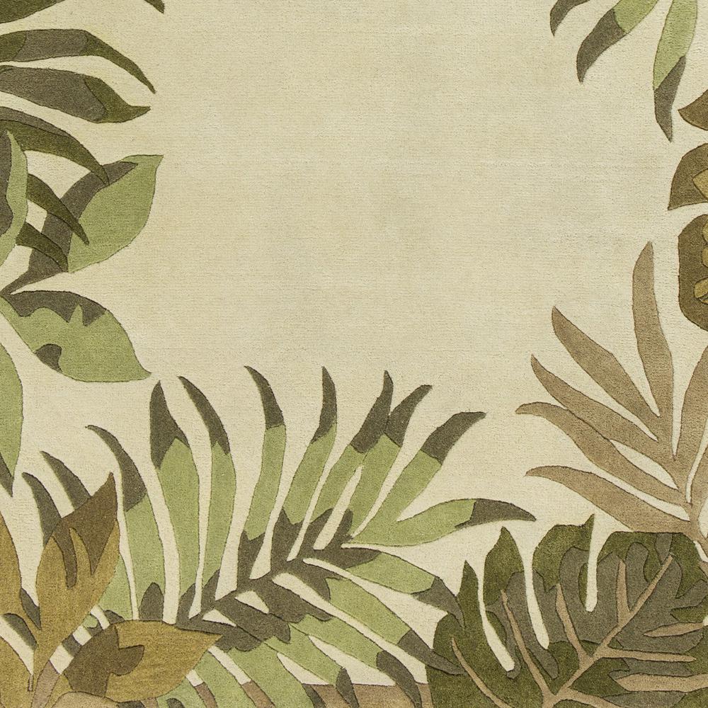 5'x8' Ivory Hand Tufted Bordered Tropical Leaves Indoor Area Rug - 349821. Picture 2
