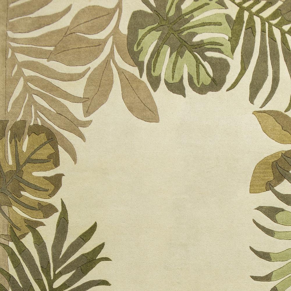 5'x8' Ivory Hand Tufted Bordered Tropical Leaves Indoor Area Rug - 349821. Picture 3