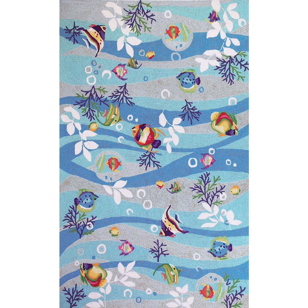 8'x10' Blue Hand Hooked Marine Life Indoor Area Rug - 349826. Picture 1