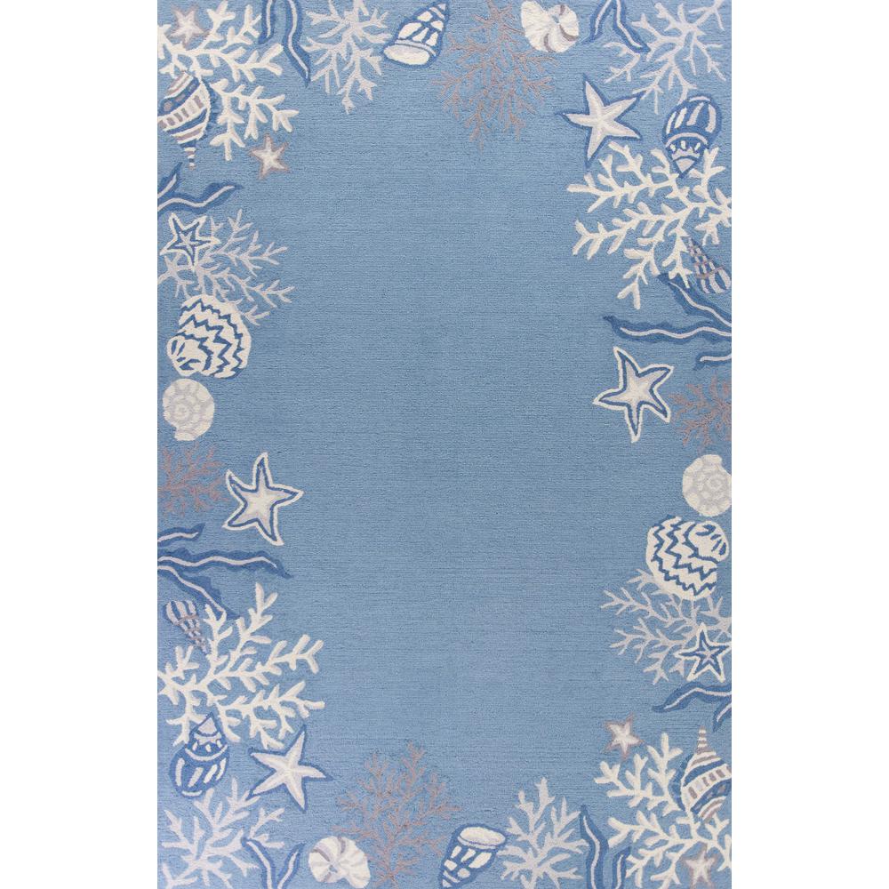 8'x10' Sea Blue Hand Hooked Bordered Coral Reef Indoor Area Rug - 349828. Picture 1