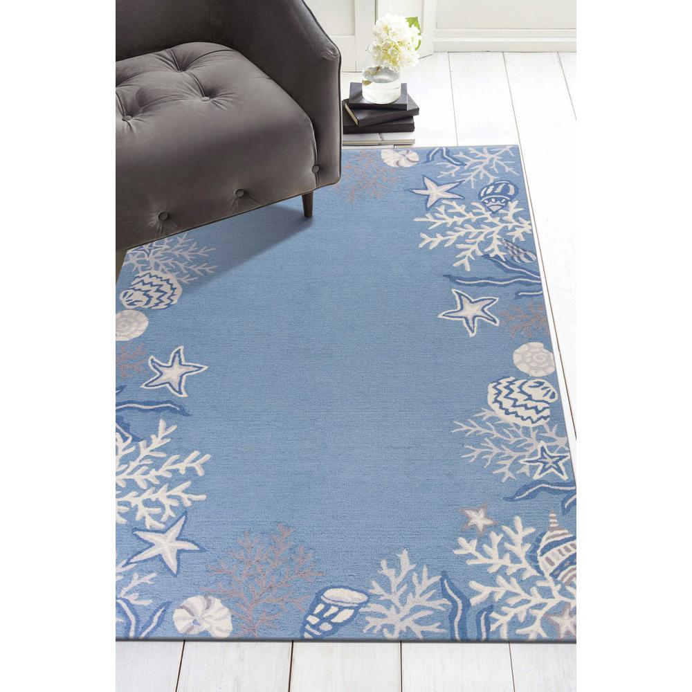 8'x10' Sea Blue Hand Hooked Bordered Coral Reef Indoor Area Rug - 349828. Picture 4