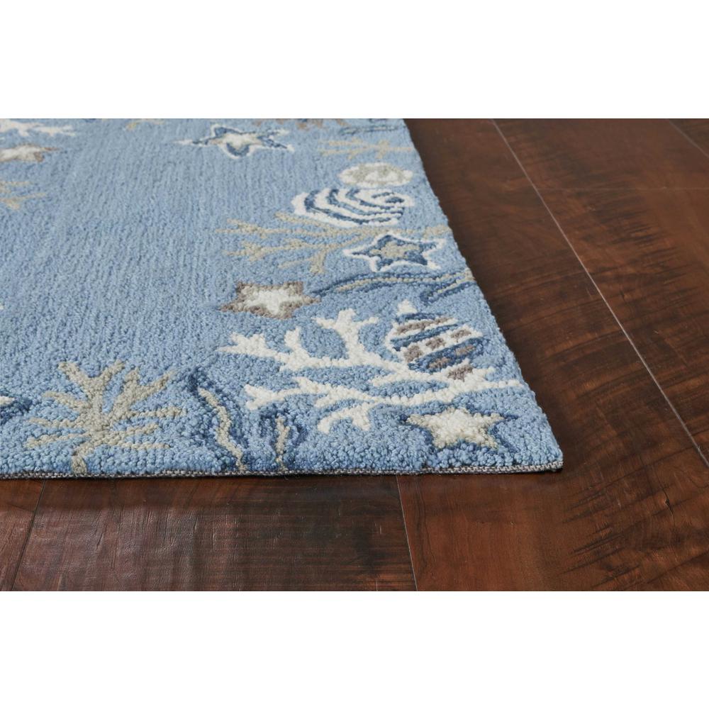 8'x10' Sea Blue Hand Hooked Bordered Coral Reef Indoor Area Rug - 349828. Picture 5