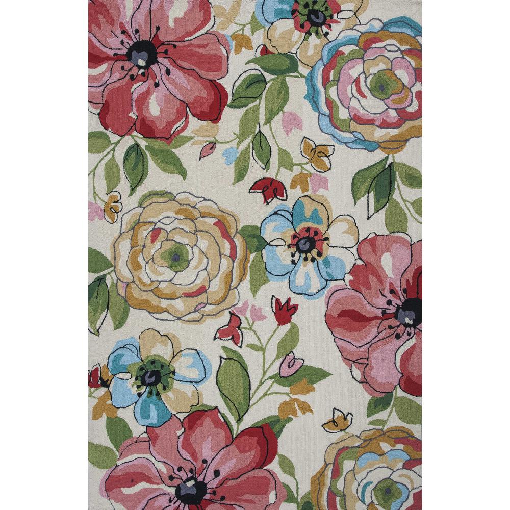8'x10' Sand Beige Hand Hooked Oversized Floral Indoor Area Rug - 349834. Picture 1
