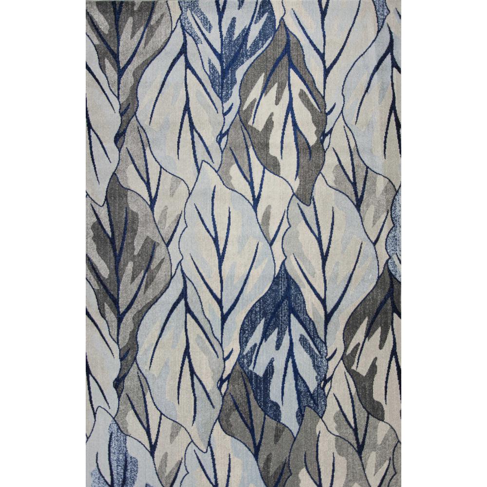 8'x11' Grey Navy Machine Woven Oversized Leaves Indoor Area Rug - 349844. Picture 1
